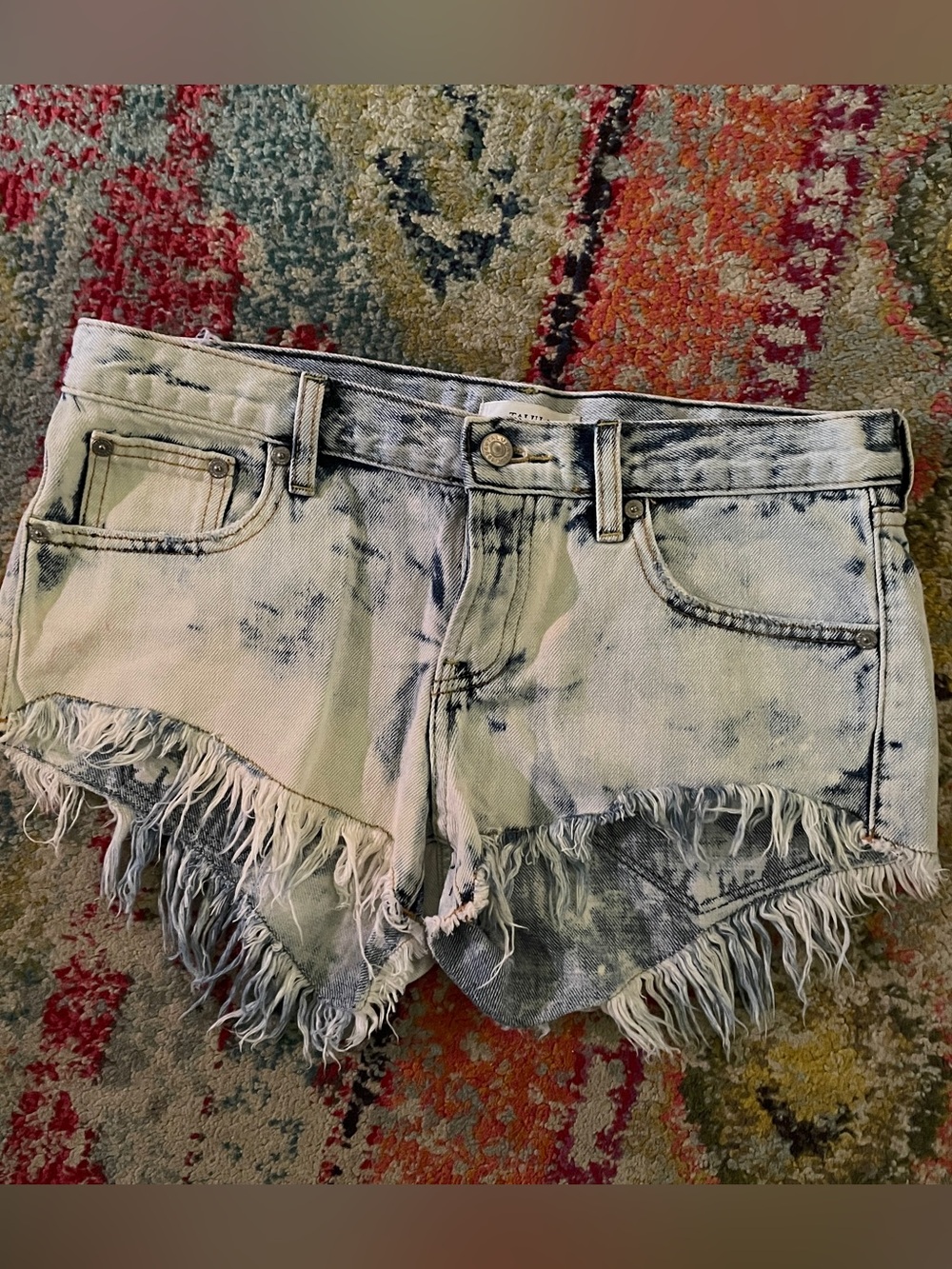Talula Light Blue Acid-Wash Frayed Denim Shorts